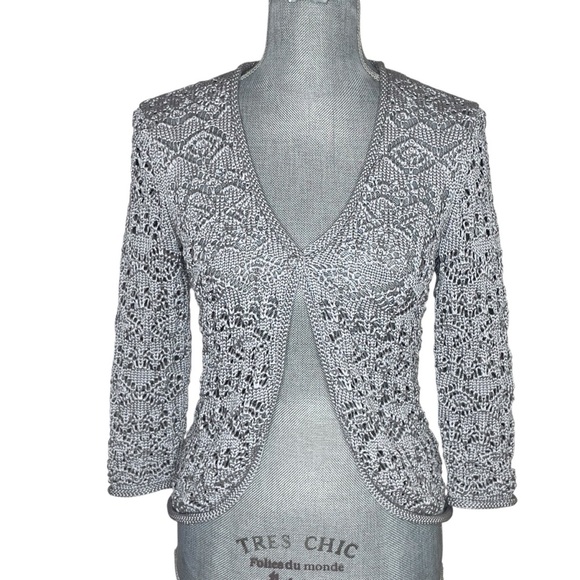 Jones New York Signature handknit gray, open-front, textured knit cardigan Sz. S - Picture 1 of 9